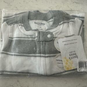 Burt's Bees Baby Gray and White Striped Sleepwear